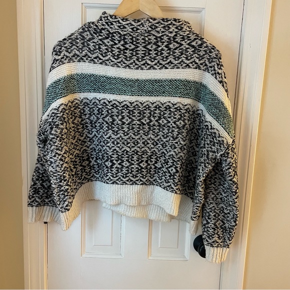 a.n.a black and white mock neck knit sweater with blue stripe - Picture 4 of 4